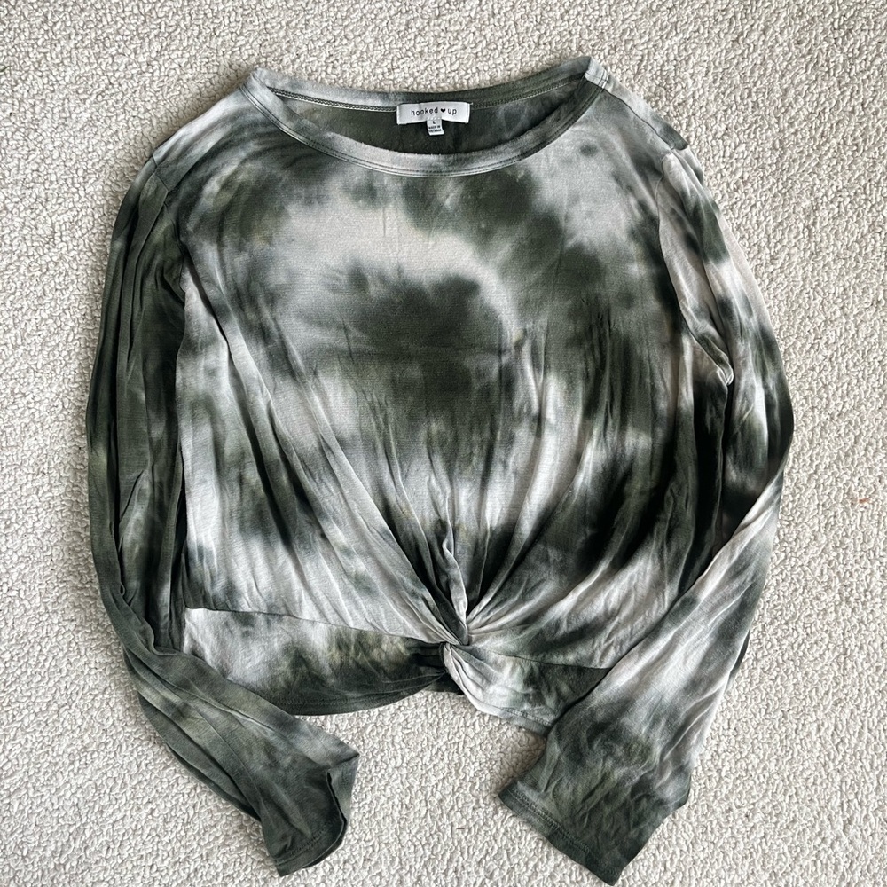 Hooked Up by IOT Grungre chunky Streetwear Green Tie-Dye Long Sleeve Top L